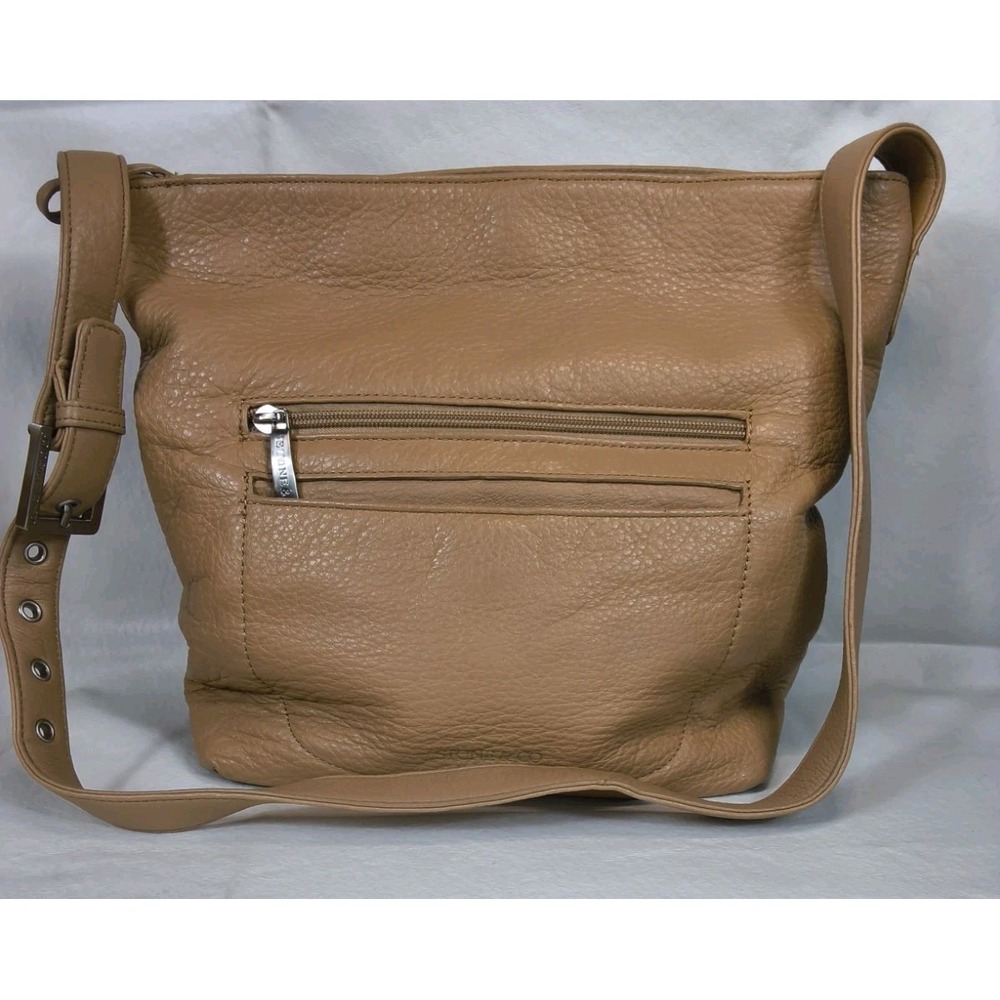 Stone Mountain Tan Genuine Pebbled Leather Hobo Crossbody Bag Front Zip Pocket